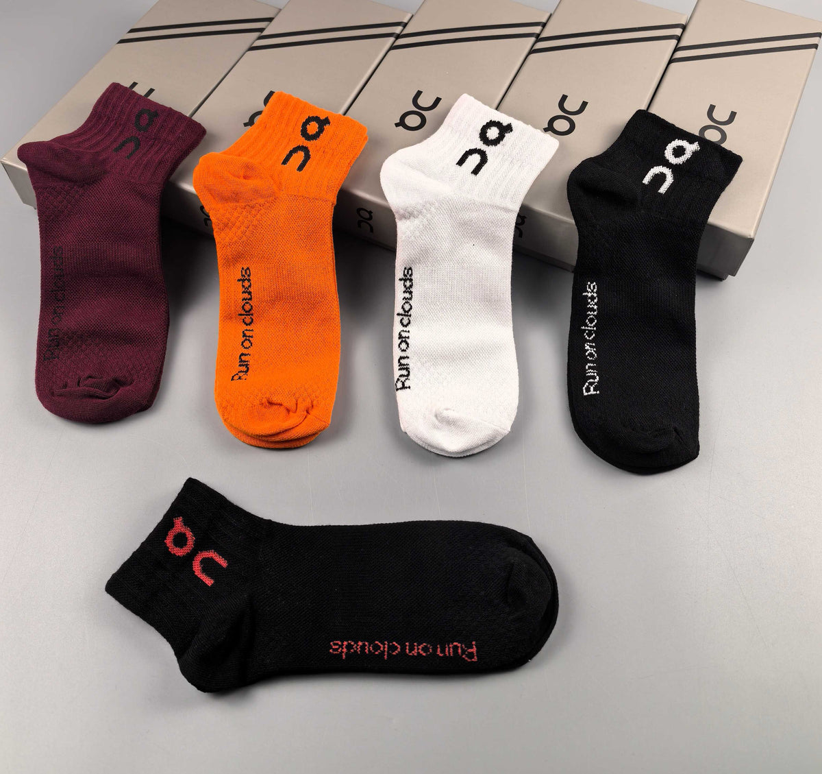 On Orange Burgundy Black Contrast Cuffs Crew Socks, image 6