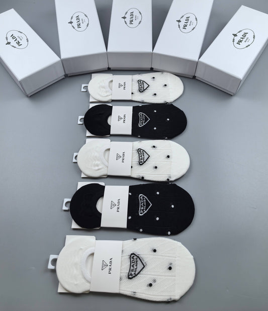 Prada Black White Small Repeating Triangles No-Show Socks, image 1