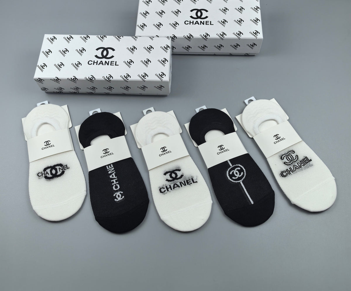 Chanel Black White Mixed Large Emblems No-Show Socks, image 4