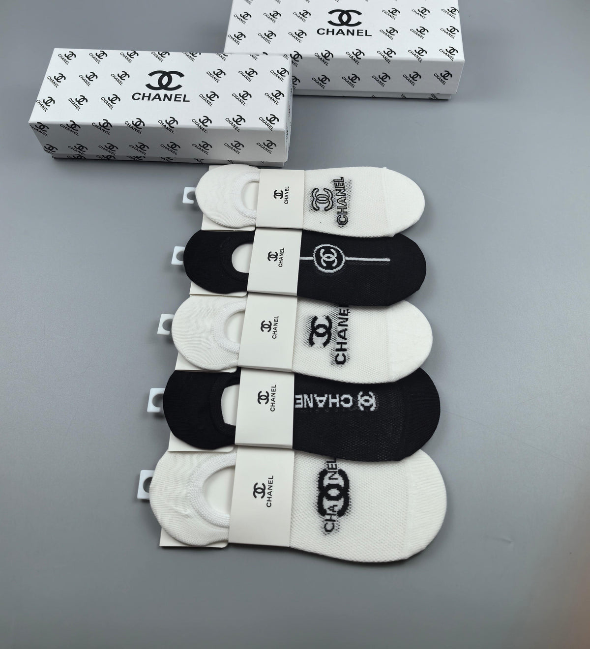 Chanel Black White Mixed Large Emblems No-Show Socks, image 2