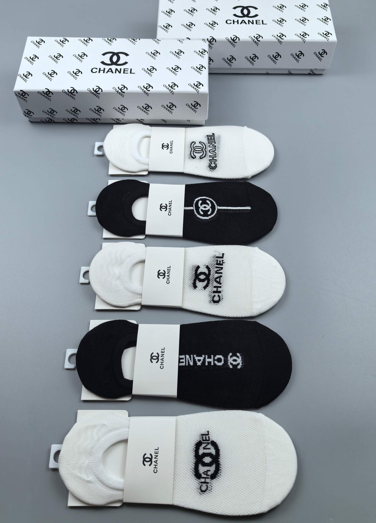 Chanel Black White Mixed Large Emblems No-Show Socks, image 1