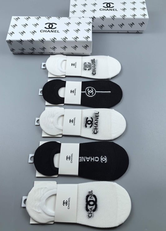 Chanel Black White Mixed Large Emblems No-Show Socks, image 1