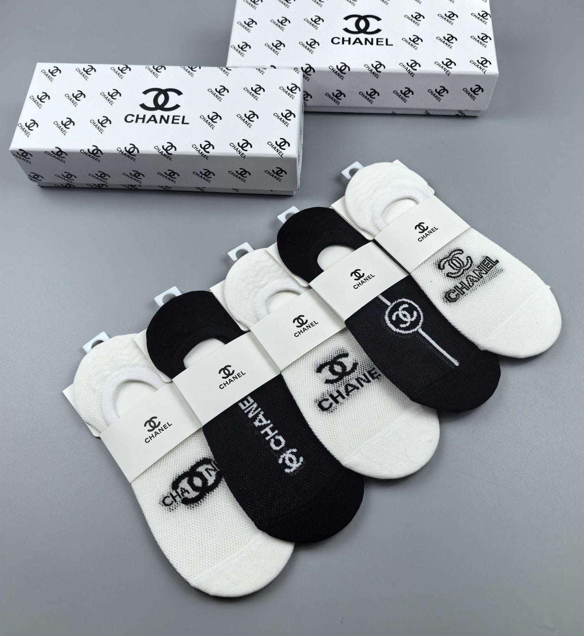 Chanel Black White Mixed Large Emblems No-Show Socks, image 3
