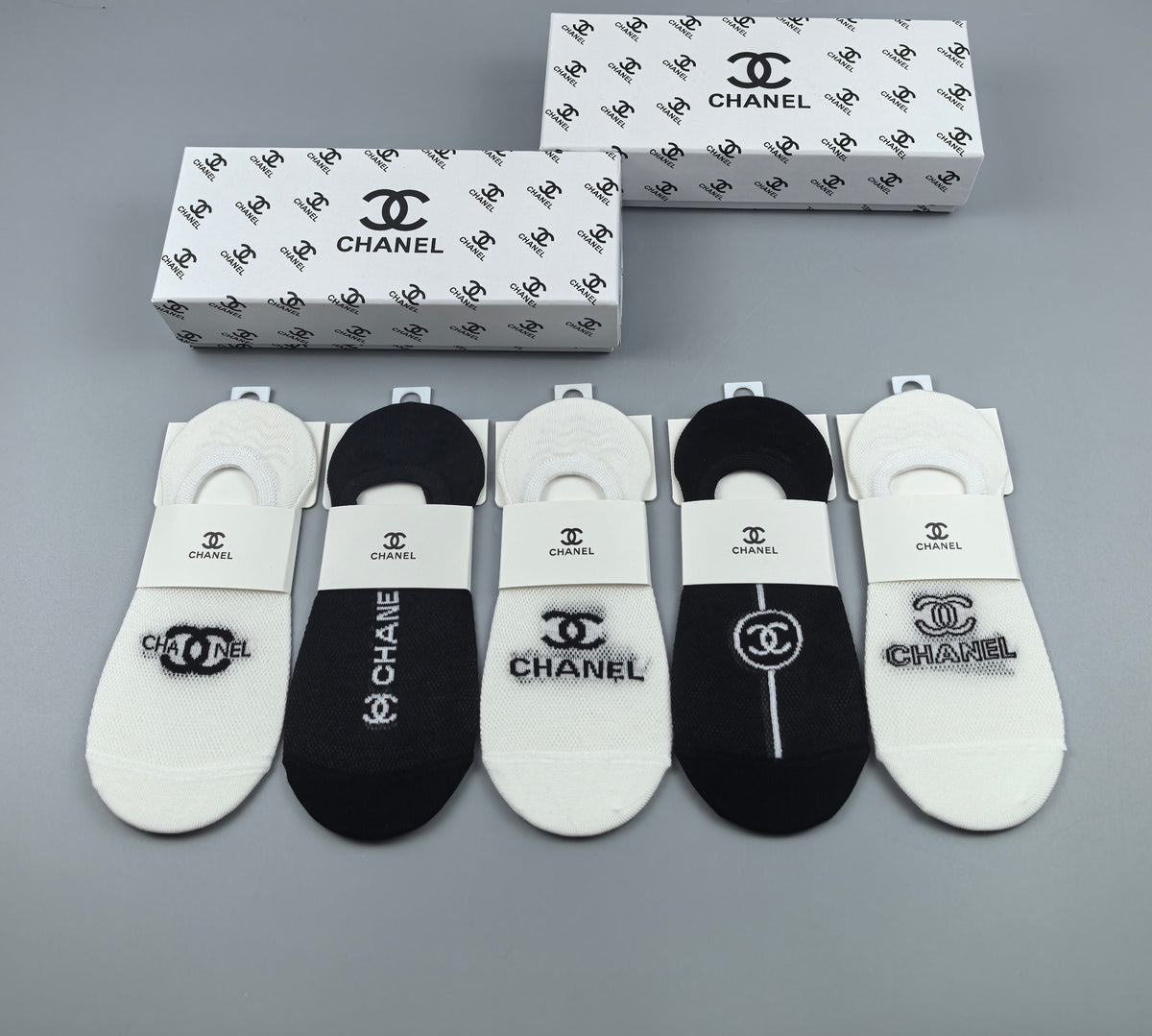 Chanel Black White Mixed Large Emblems No-Show Socks, image 9