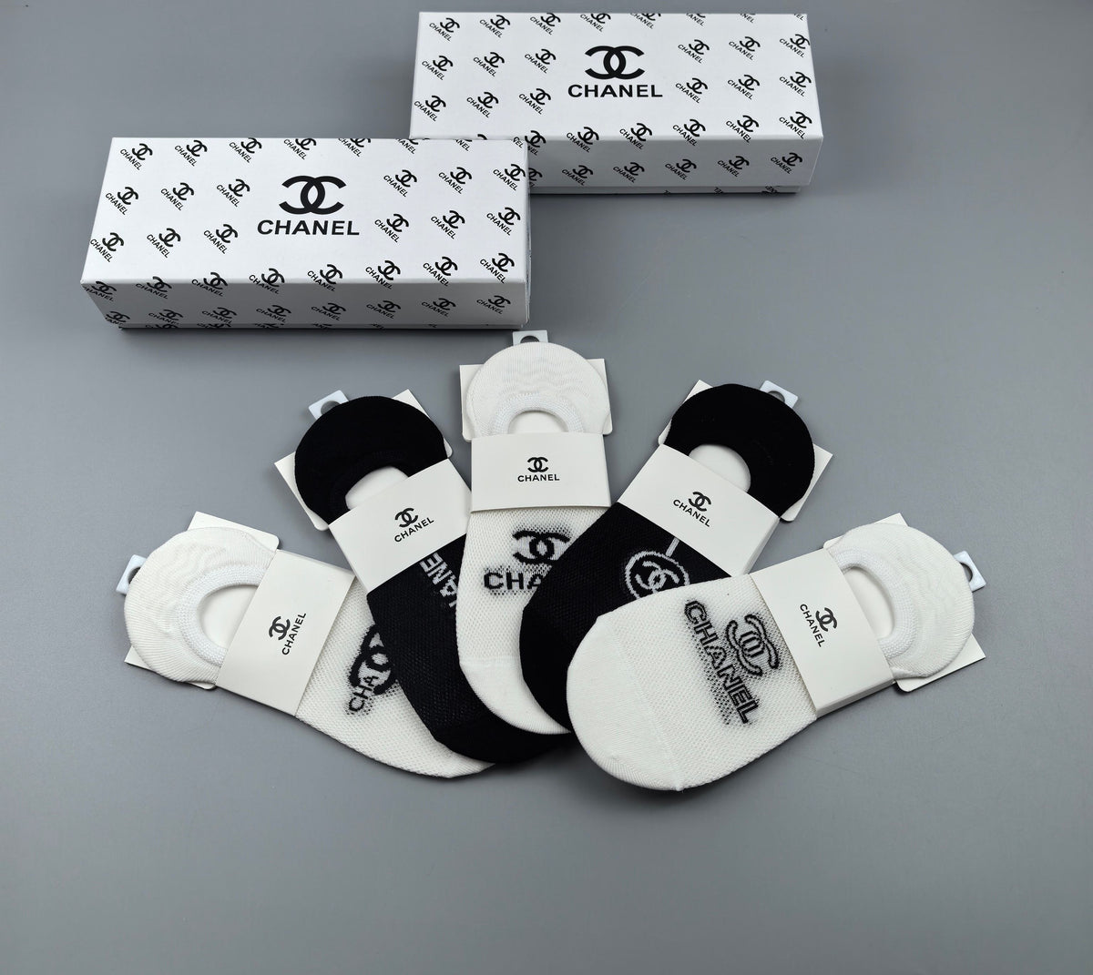 Chanel Black White Mixed Large Emblems No-Show Socks, image 7