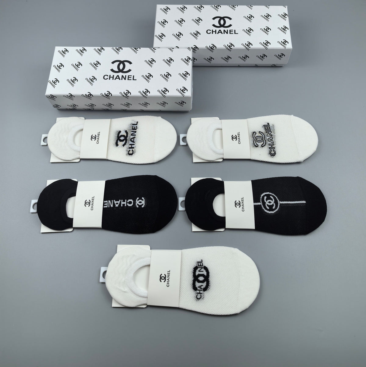 Chanel Black White Mixed Large Emblems No-Show Socks, image 6