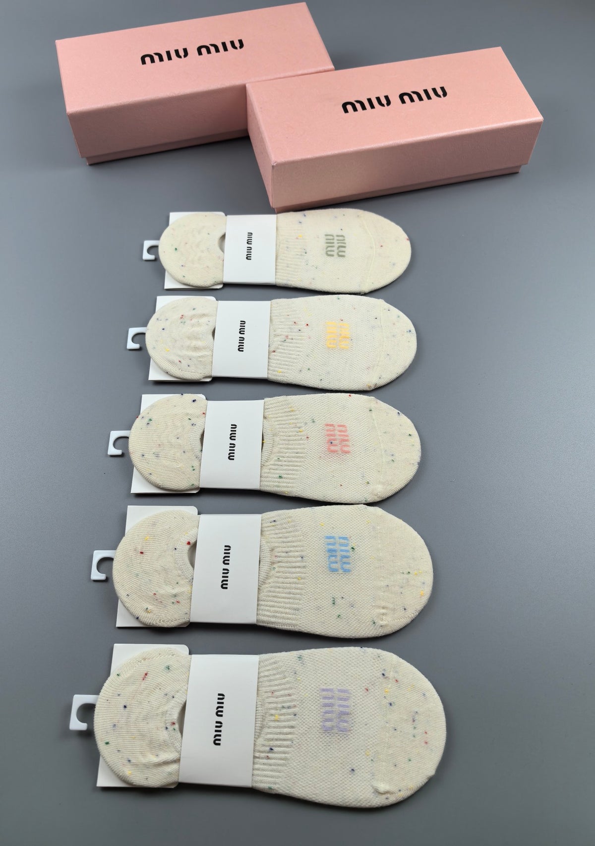 Miu Miu Cream Pale Pastel Footbed Panels No-Show Socks, image 1