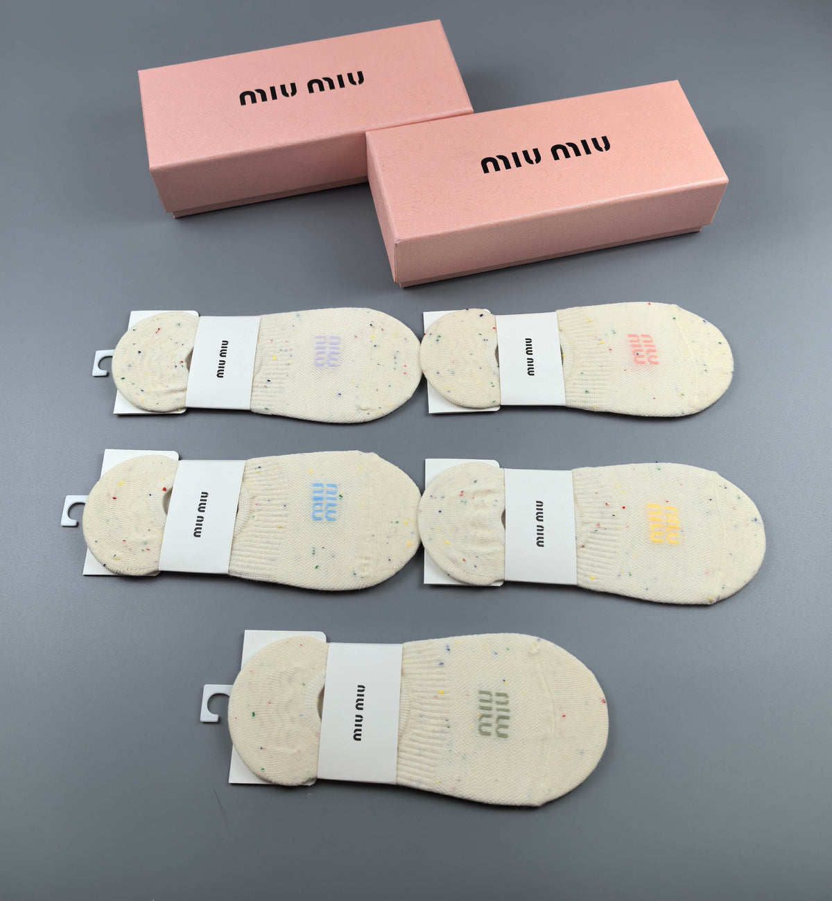 Miu Miu Cream Pale Pastel Footbed Panels No-Show Socks, image 4