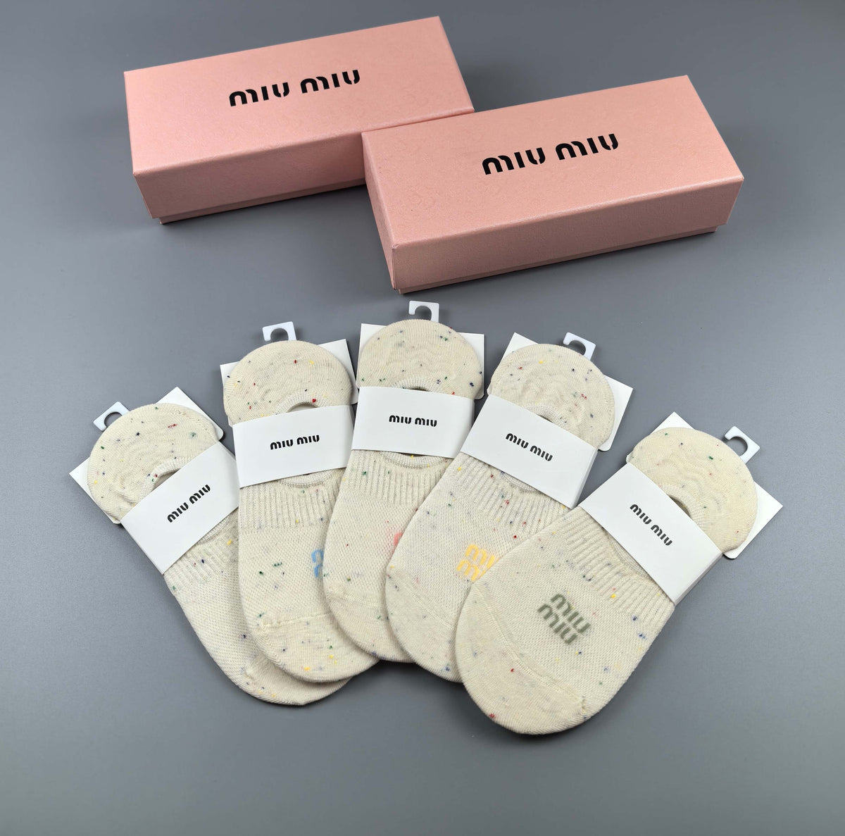 Miu Miu Cream Pale Pastel Footbed Panels No-Show Socks, image 3