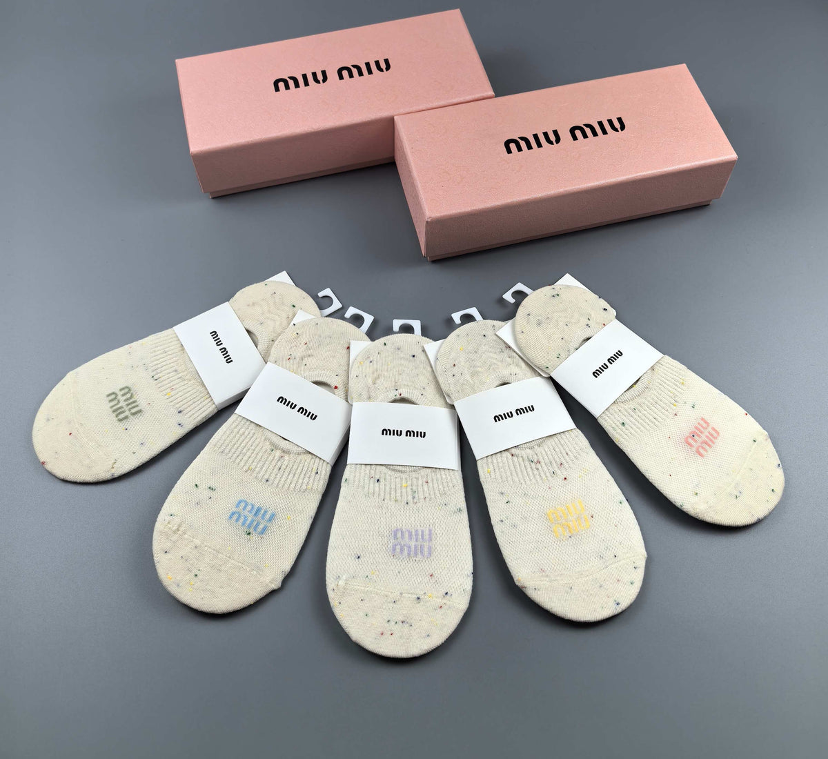 Miu Miu Cream Pale Pastel Footbed Panels No-Show Socks, image 5