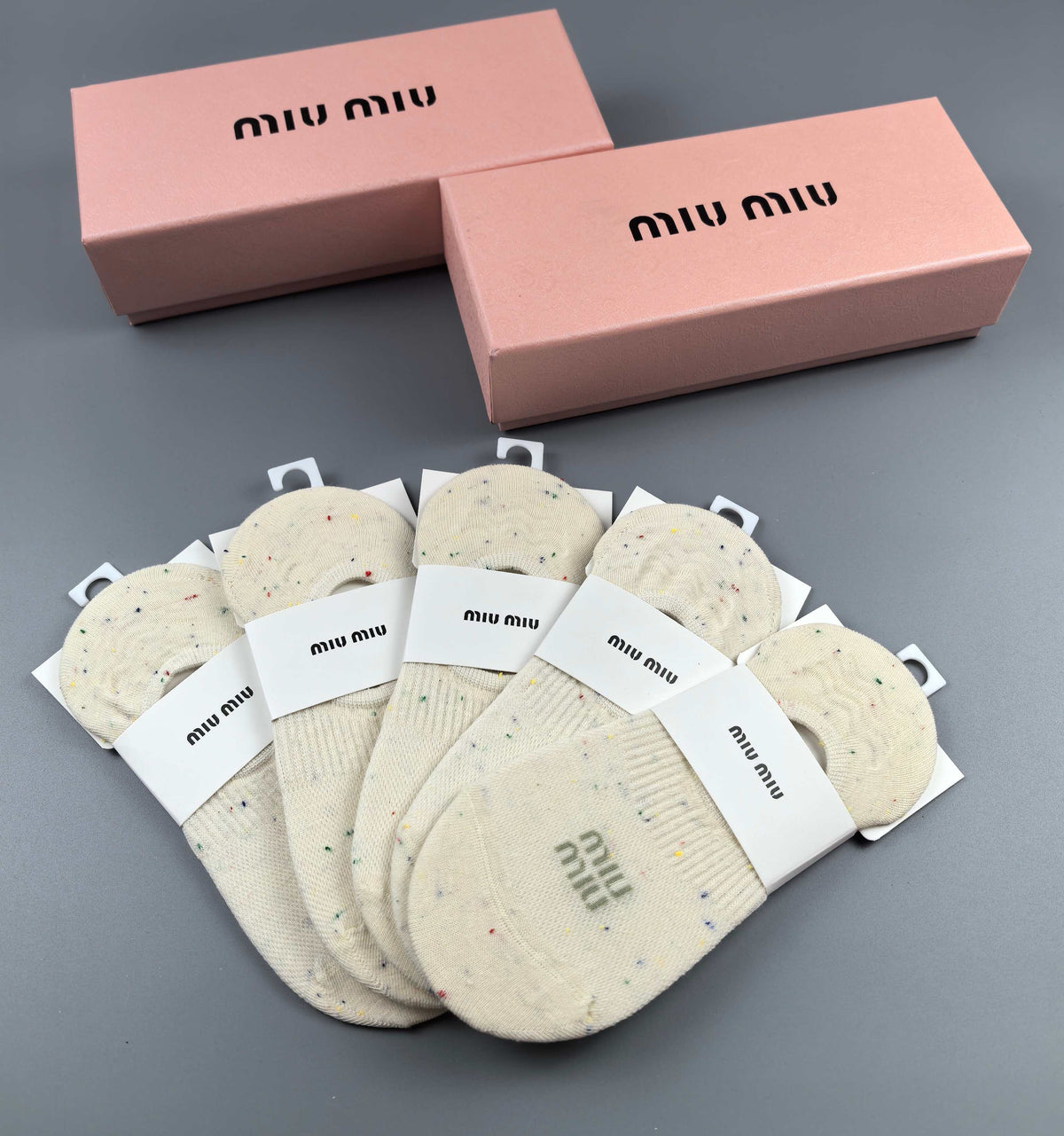 Miu Miu Cream Pale Pastel Footbed Panels No-Show Socks, image 2