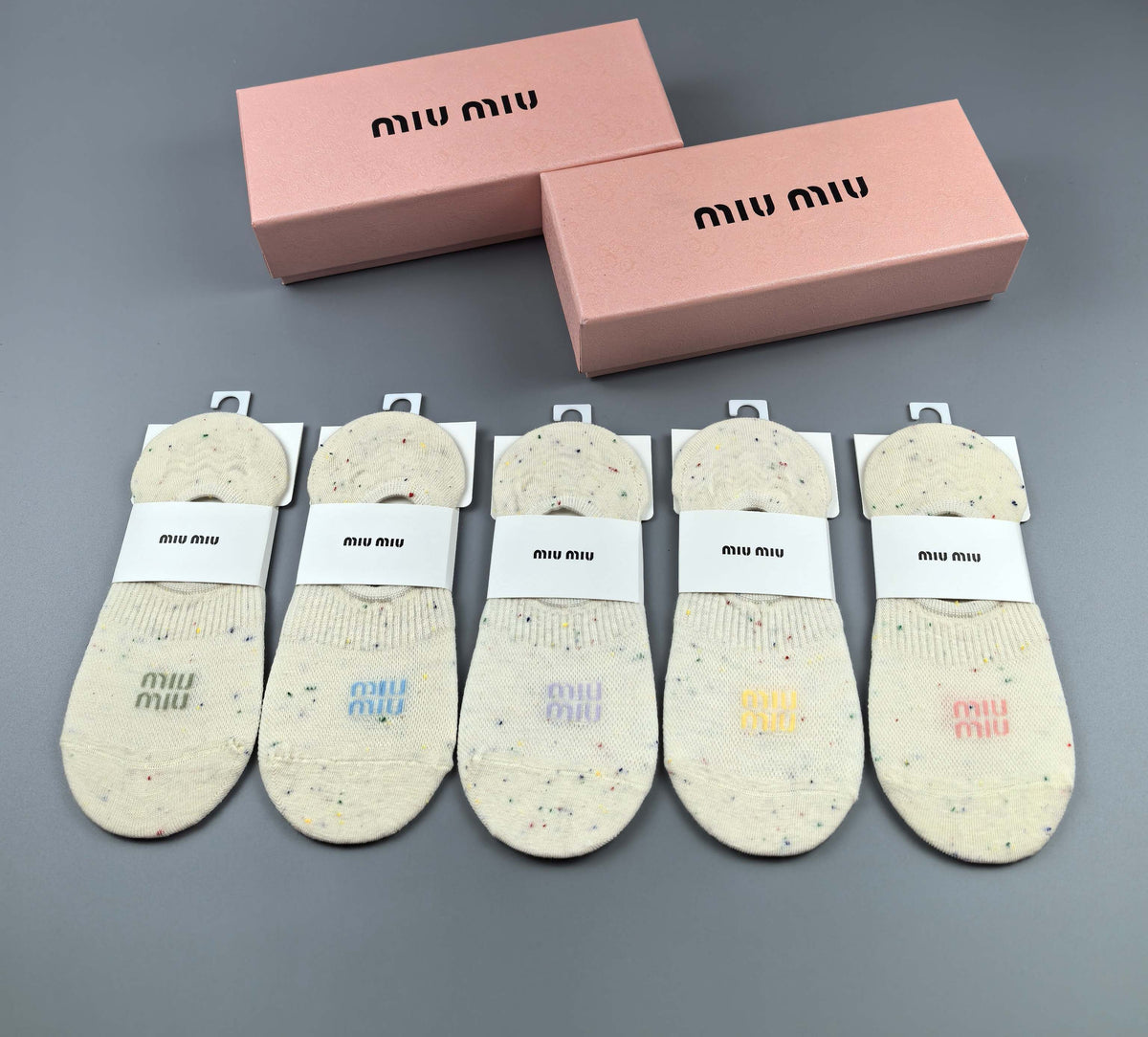 Miu Miu Cream Pale Pastel Footbed Panels No-Show Socks, image 6