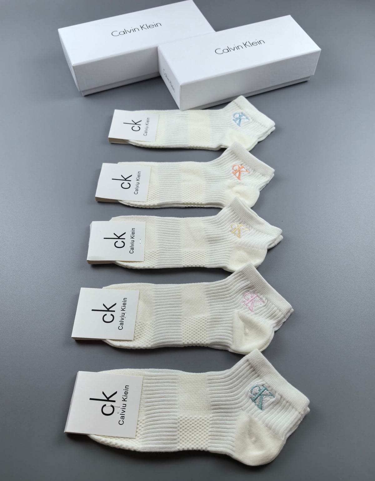 Calvin Klein White Small Monogram Ankle Ankle Socks, image 1