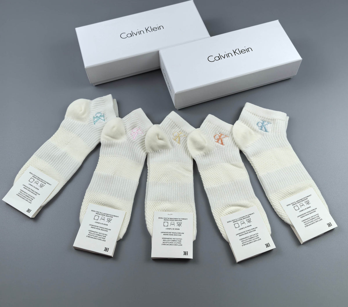 Calvin Klein White Small Monogram Ankle Ankle Socks, image 3