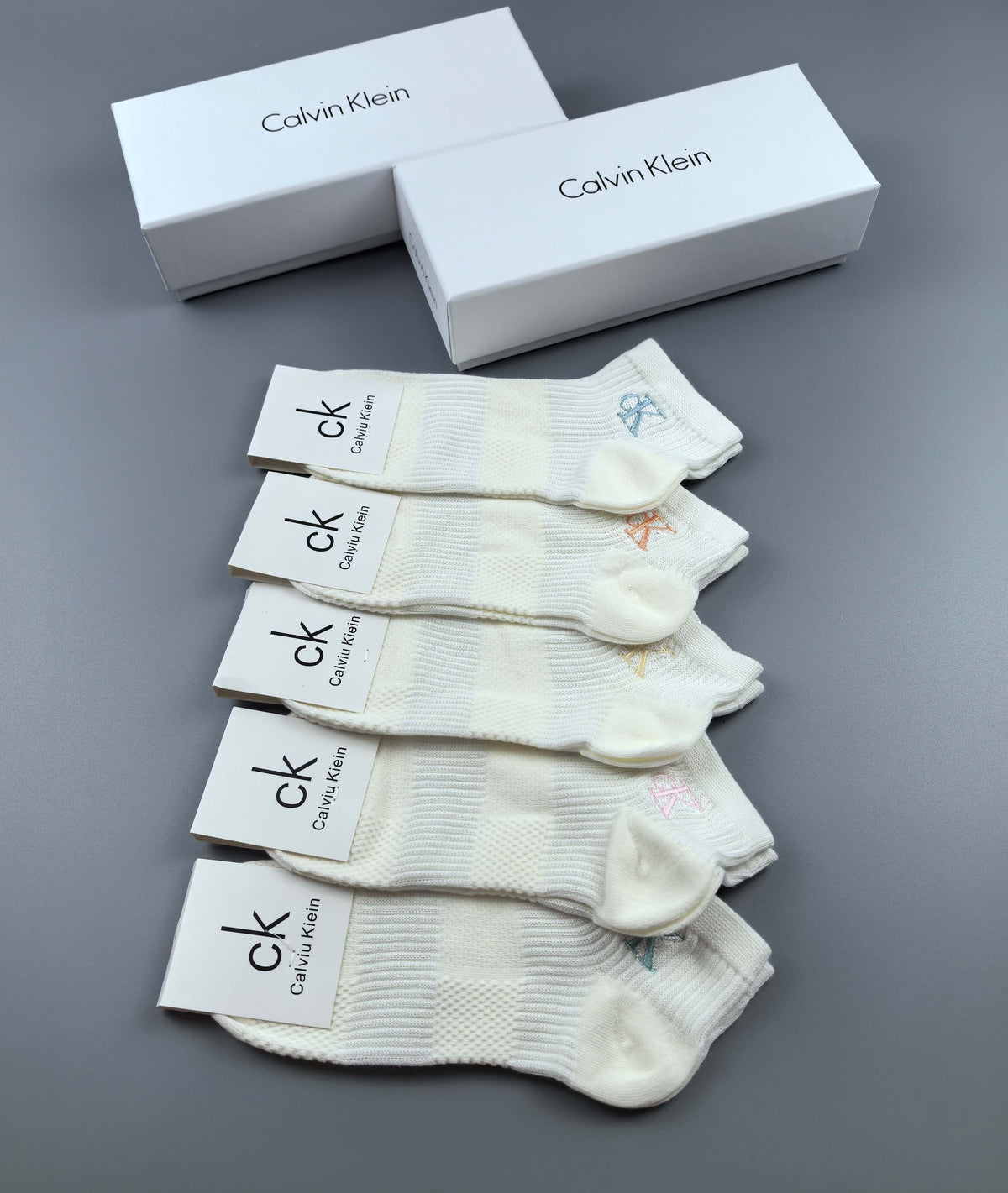 Calvin Klein White Small Monogram Ankle Ankle Socks, image 2