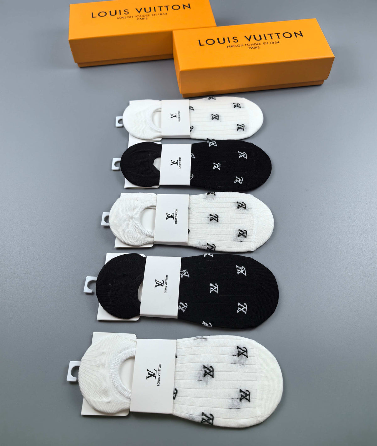 Louis Vuitton Black White Small Repeating Flowers No-Show Socks, image 7