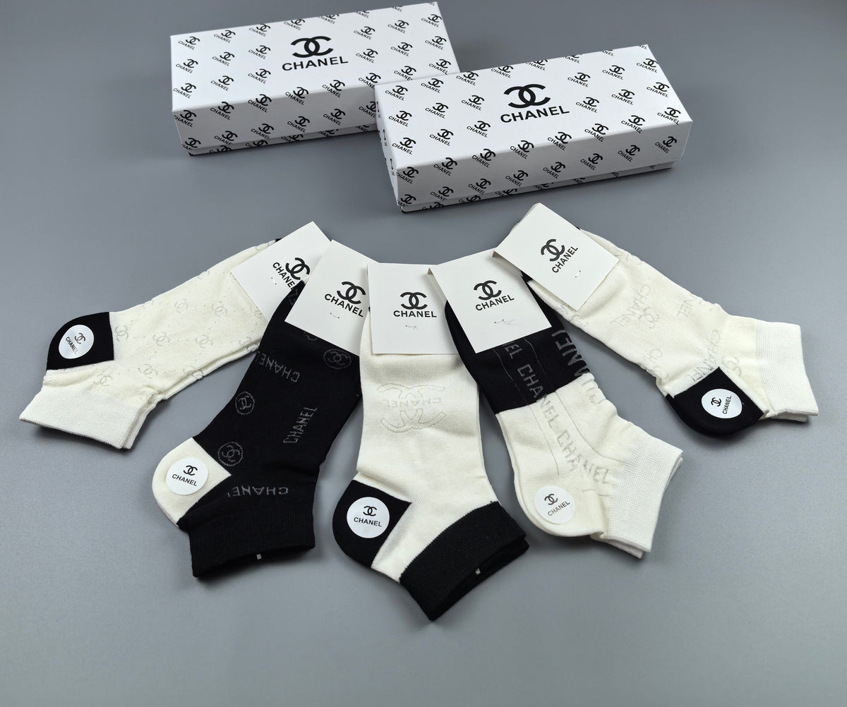 Chanel Black Cream Large Monogram Patches Ankle Socks, image 5