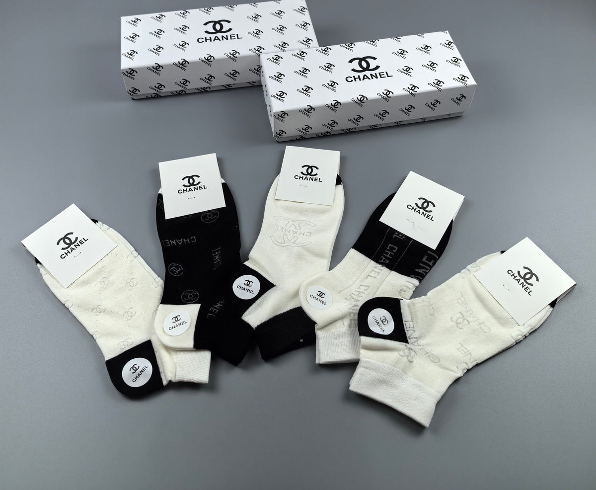 Chanel Black Cream Large Monogram Patches Ankle Socks, image 4