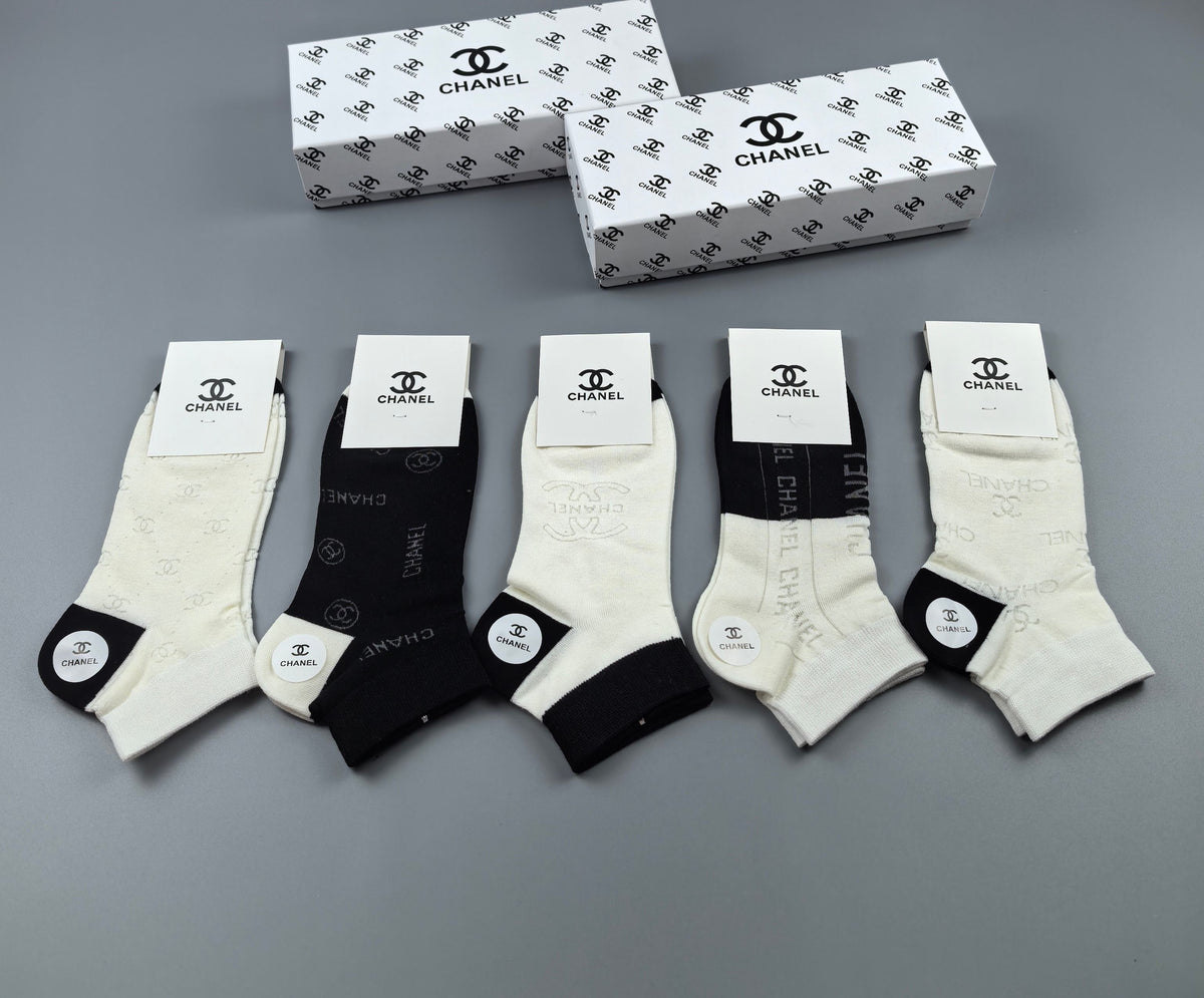 Chanel Black Cream Large Monogram Patches Ankle Socks, image 6
