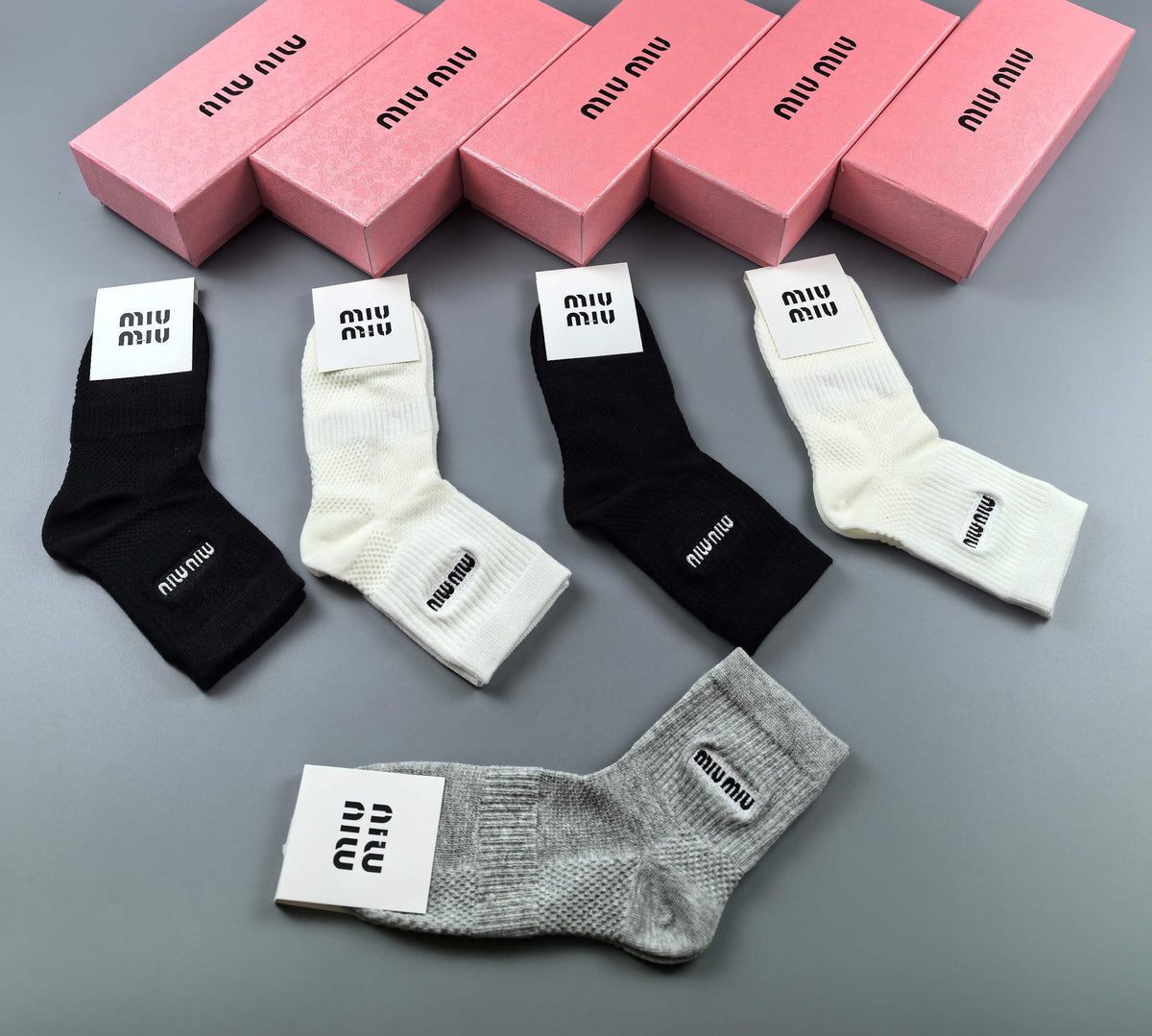 Miu Miu Neutral Large Wordmark Ankle Patches Ankle Socks, image 4