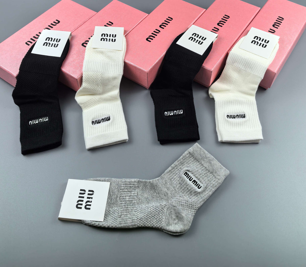 Miu Miu Neutral Large Wordmark Ankle Patches Ankle Socks, image 7