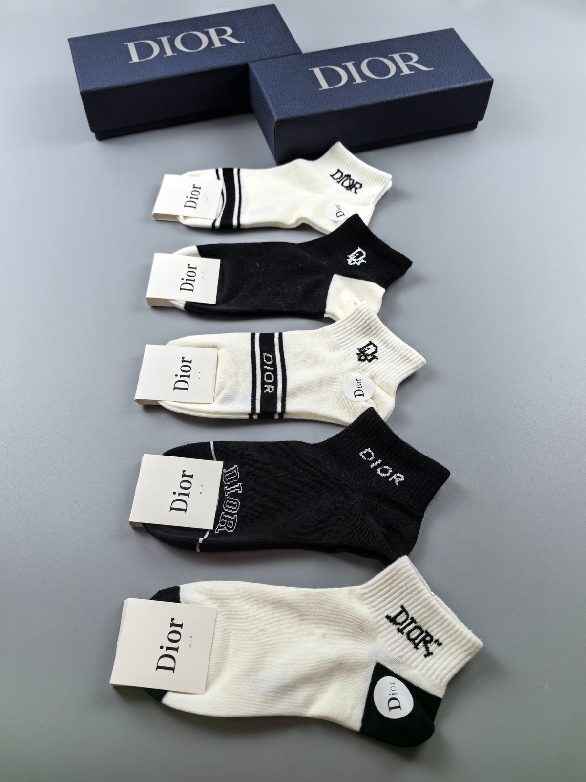Dior Black Cream Broad Sock Labels Ankle Socks, image 1