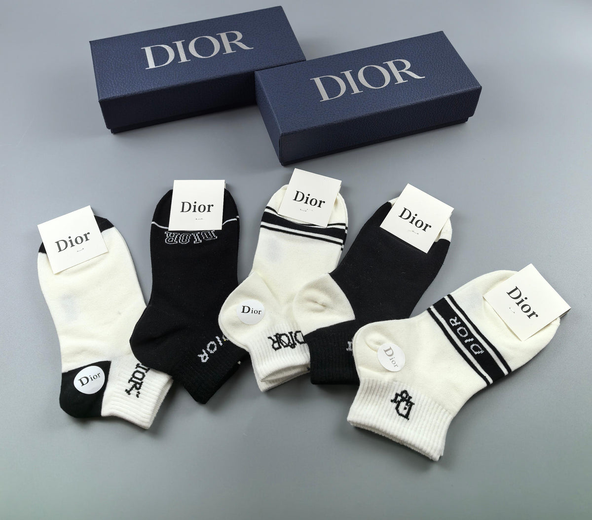 Dior Black Cream Broad Sock Labels Ankle Socks, image 5