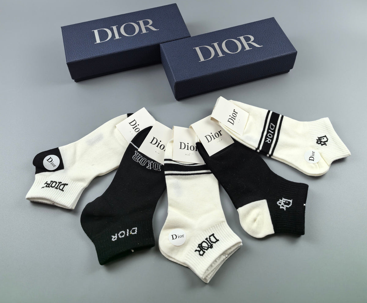 Dior Black Cream Broad Sock Labels Ankle Socks, image 4
