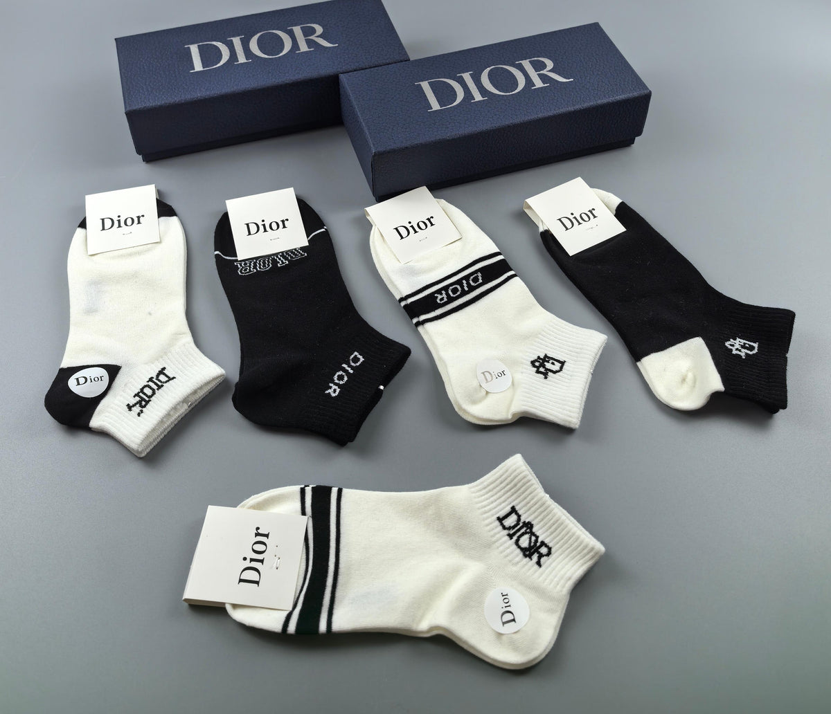 Dior Black Cream Broad Sock Labels Ankle Socks, image 2