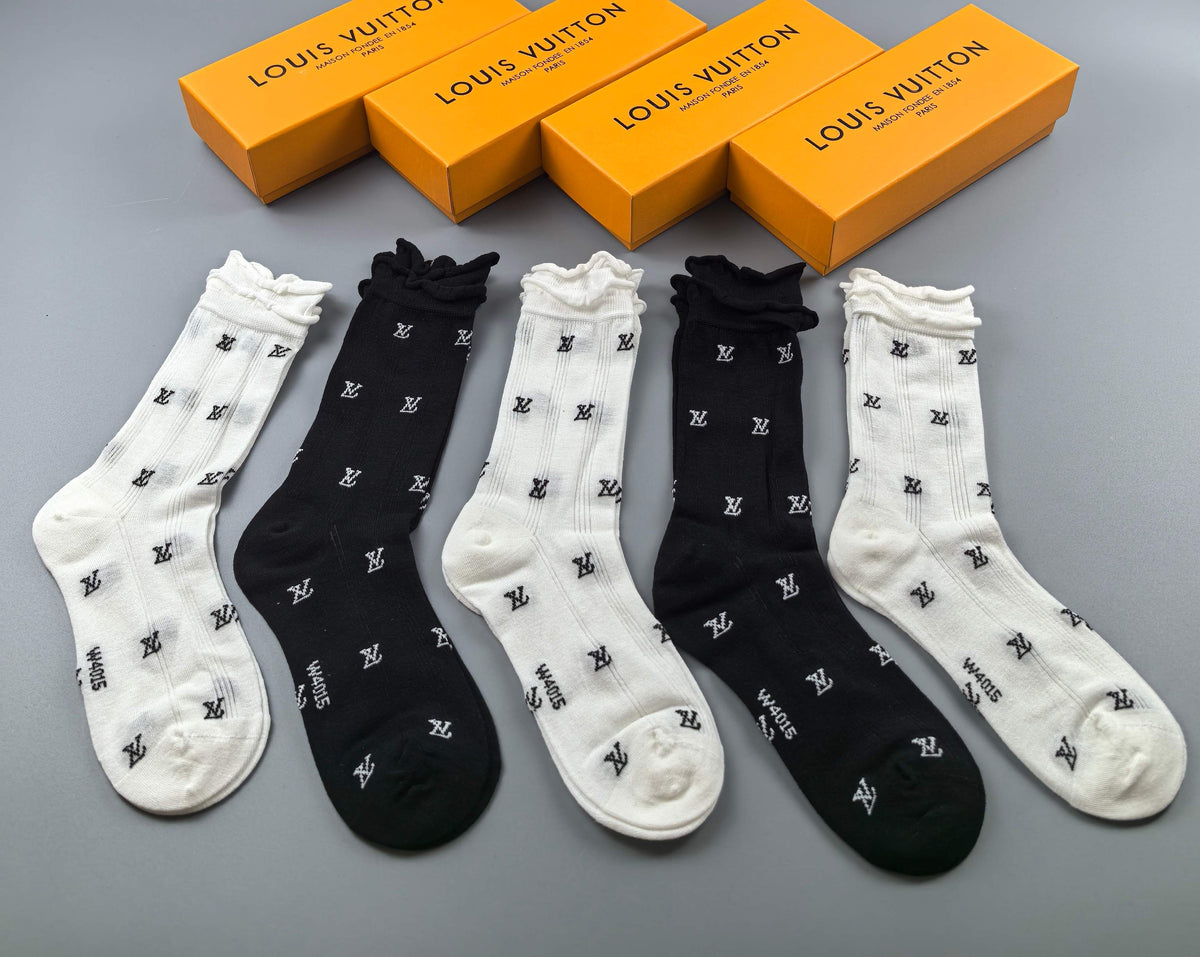 Louis Vuitton Black White Small Repeating Monograms Crew Socks, image 5