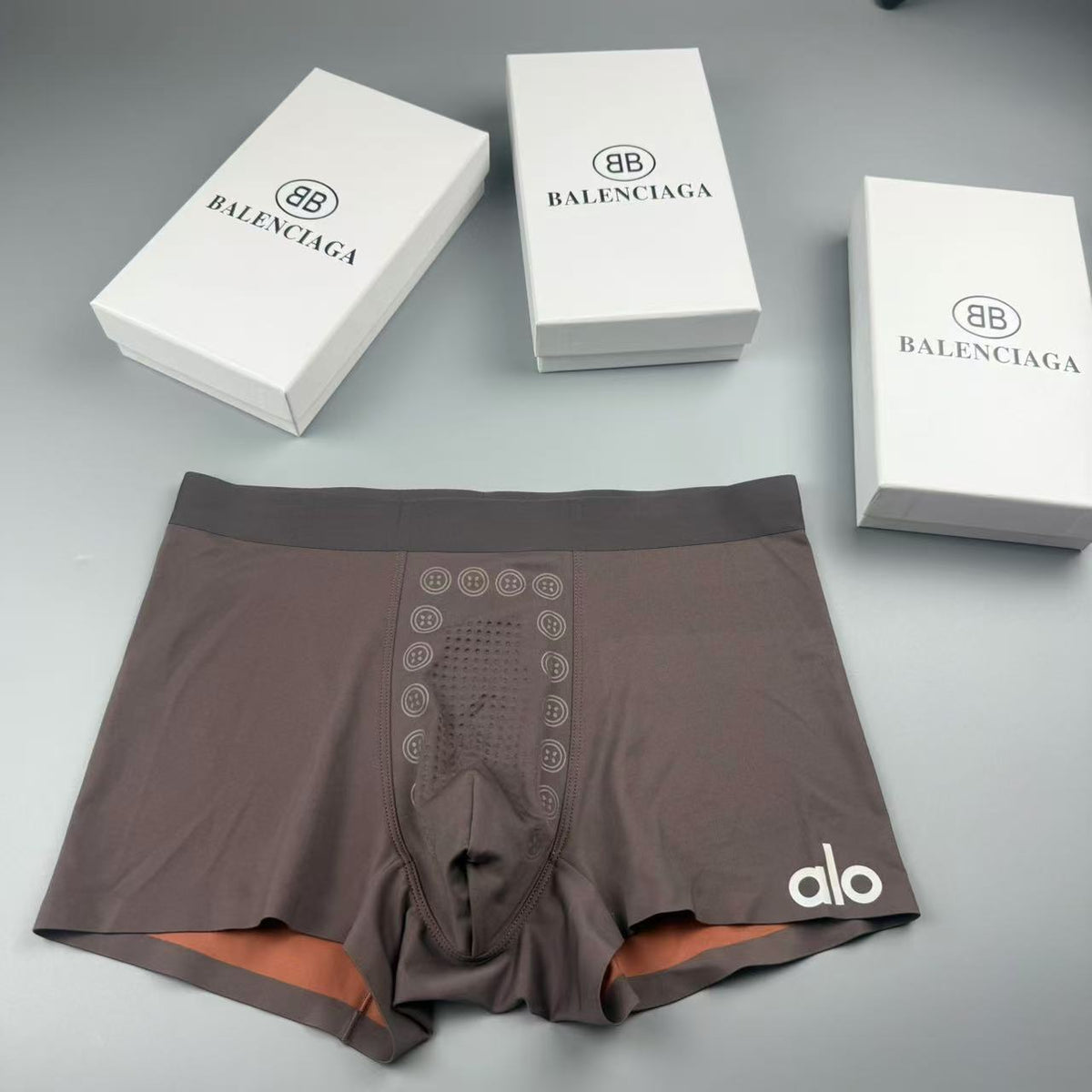 Alo Brown Contrast Orange Hem Boxer Briefs, image 1
