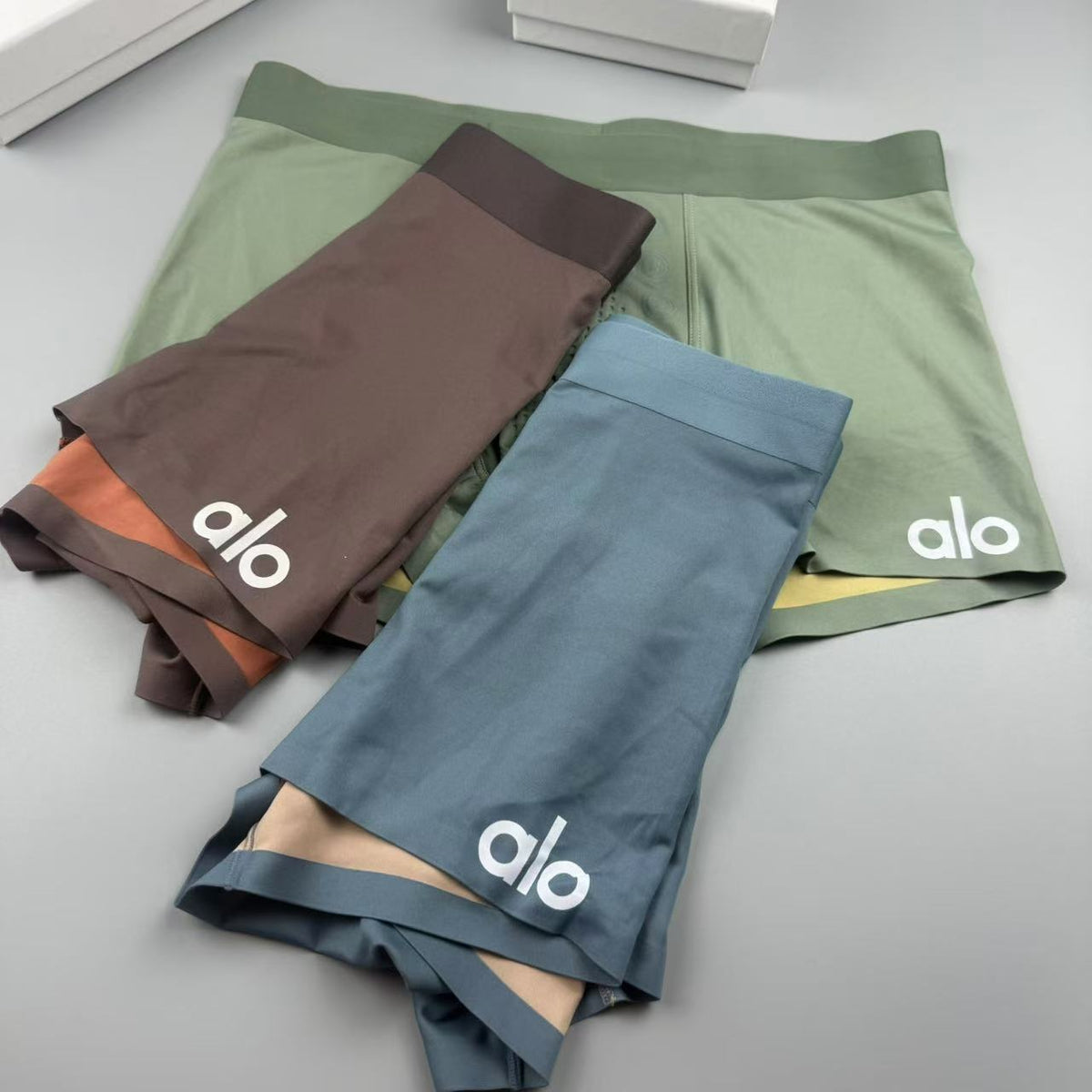 Alo Brown Contrast Orange Hem Boxer Briefs, image 7