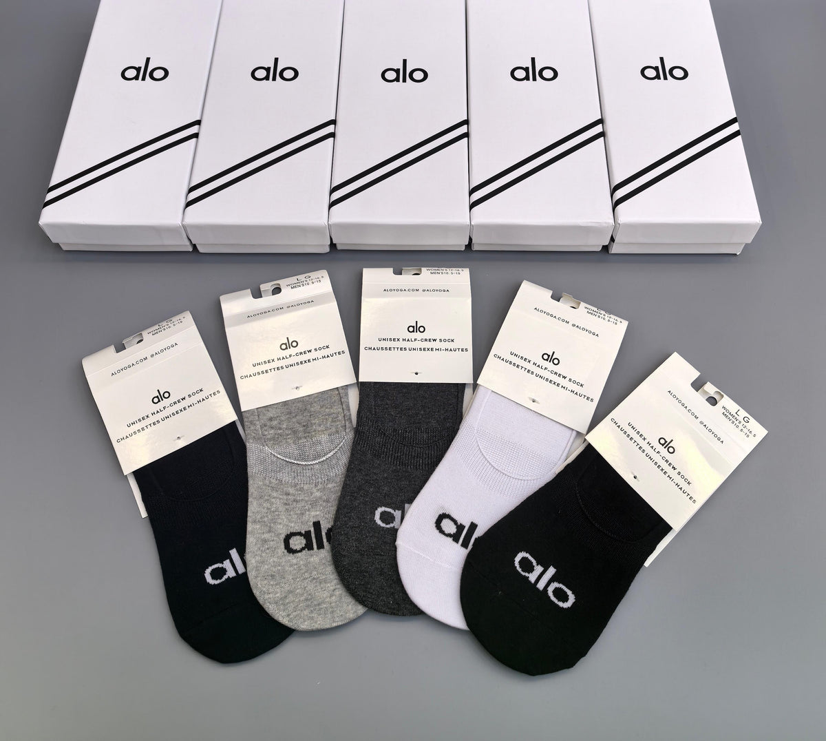 Alo White Grey Fine Ribbed Ankles Ankle Socks, image 3