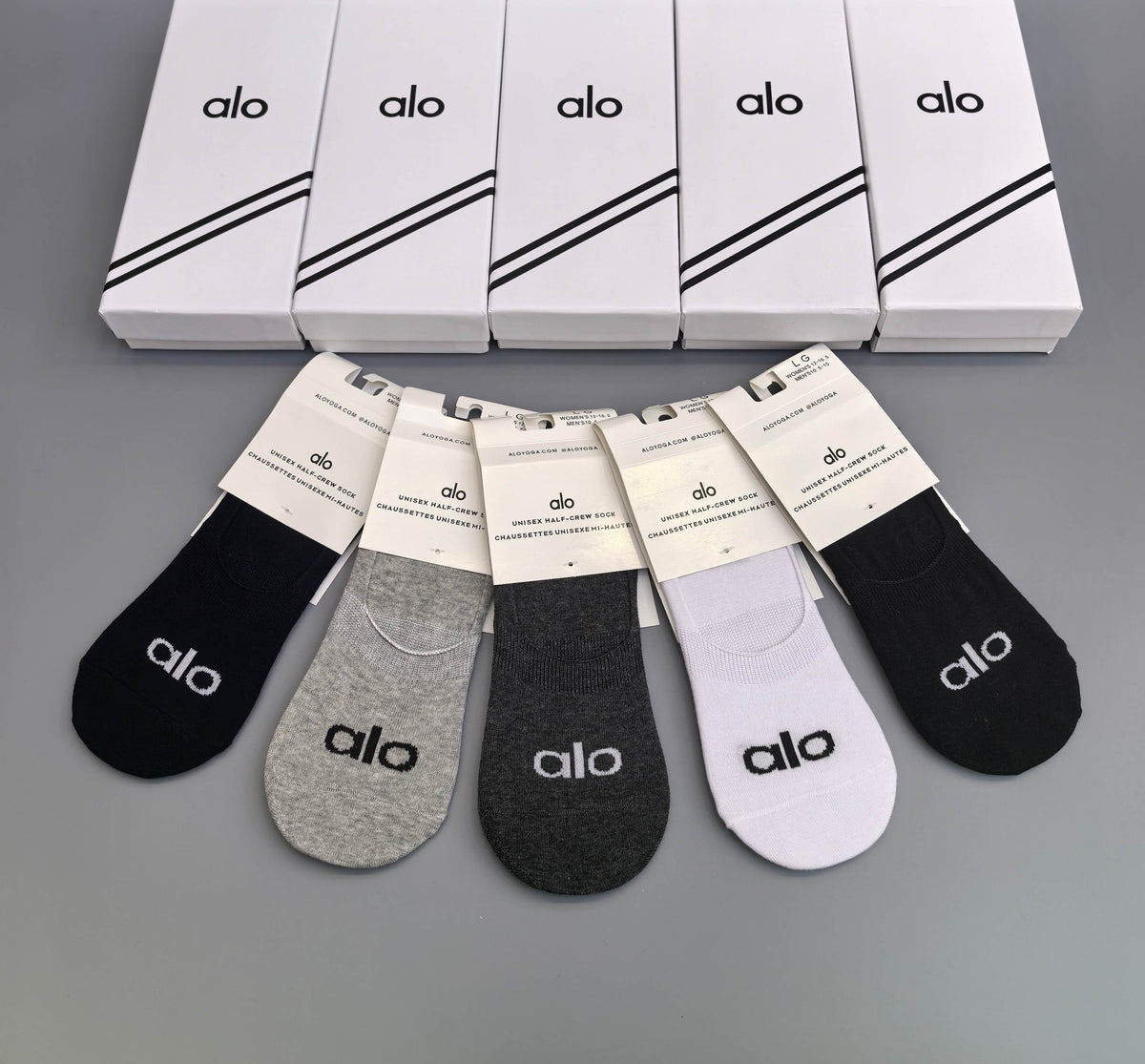 Alo White Grey Fine Ribbed Ankles Ankle Socks, image 4