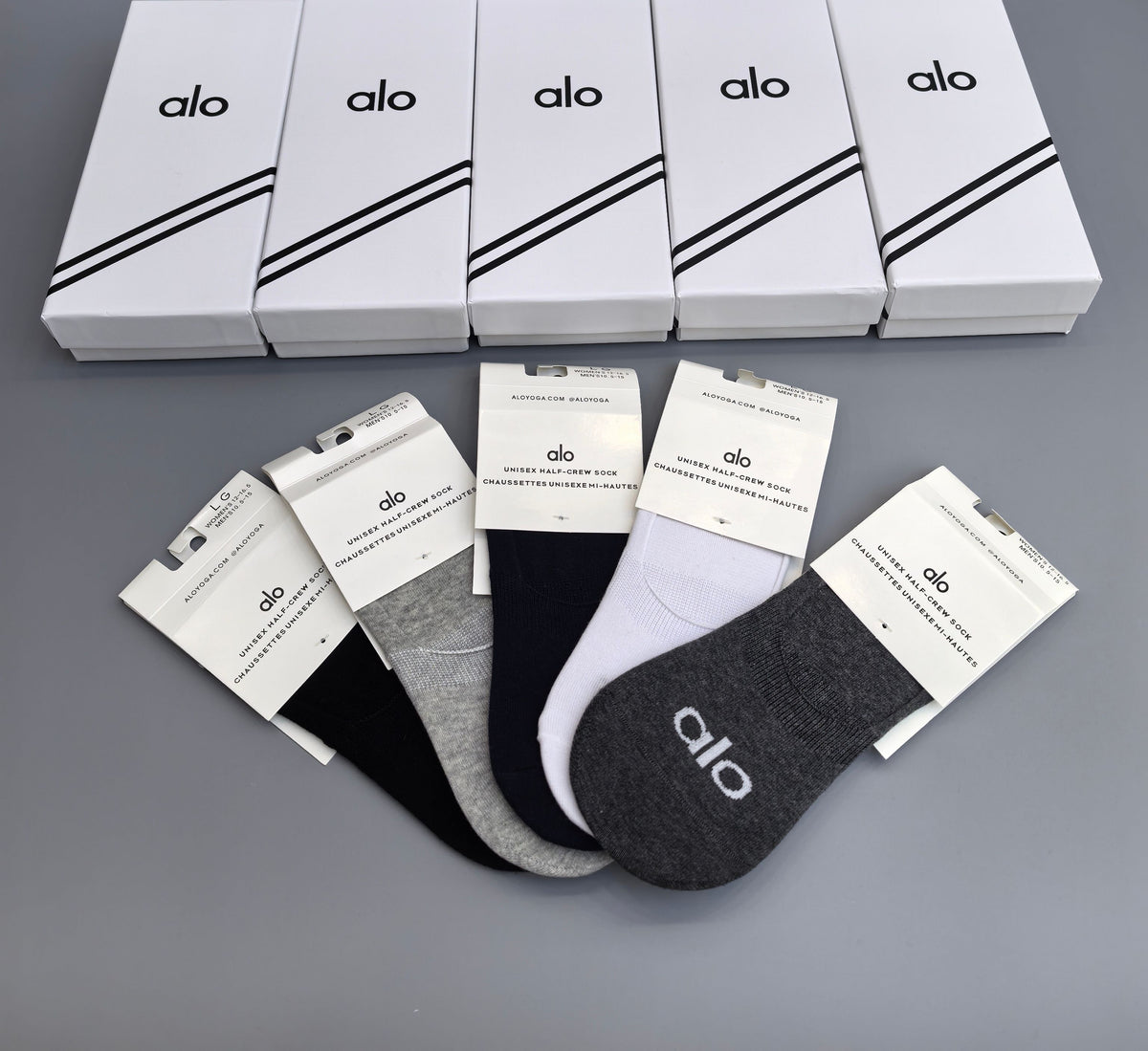 Alo White Grey Fine Ribbed Ankles Ankle Socks, image 8