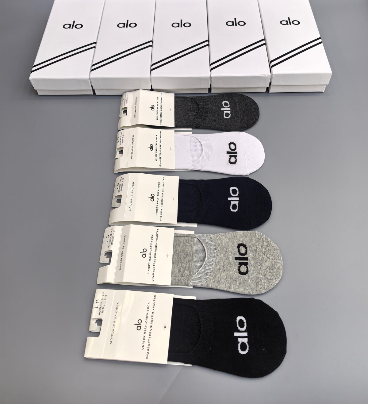 Alo White Grey Fine Ribbed Ankles Ankle Socks, image 9