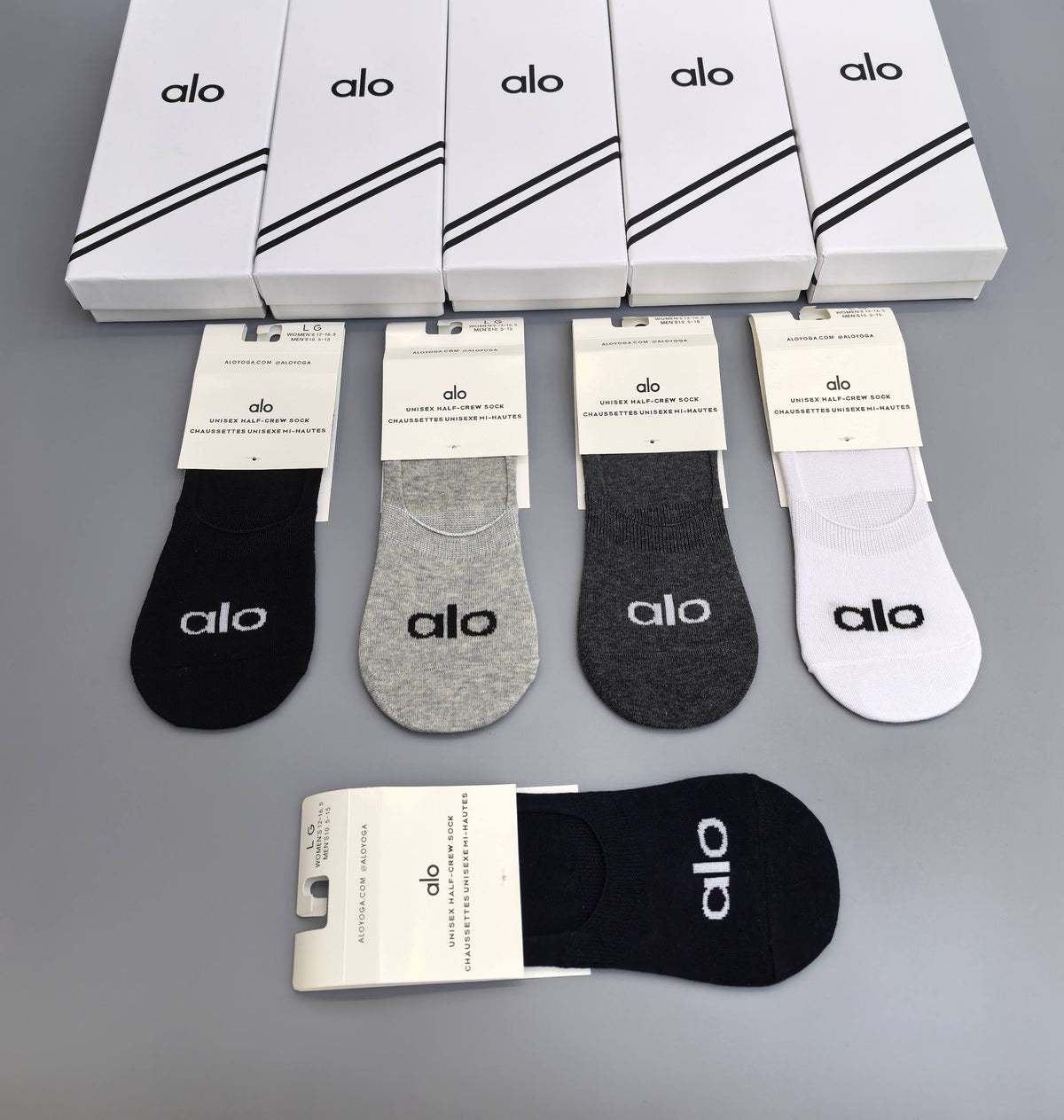 Alo White Grey Fine Ribbed Ankles Ankle Socks, image 7