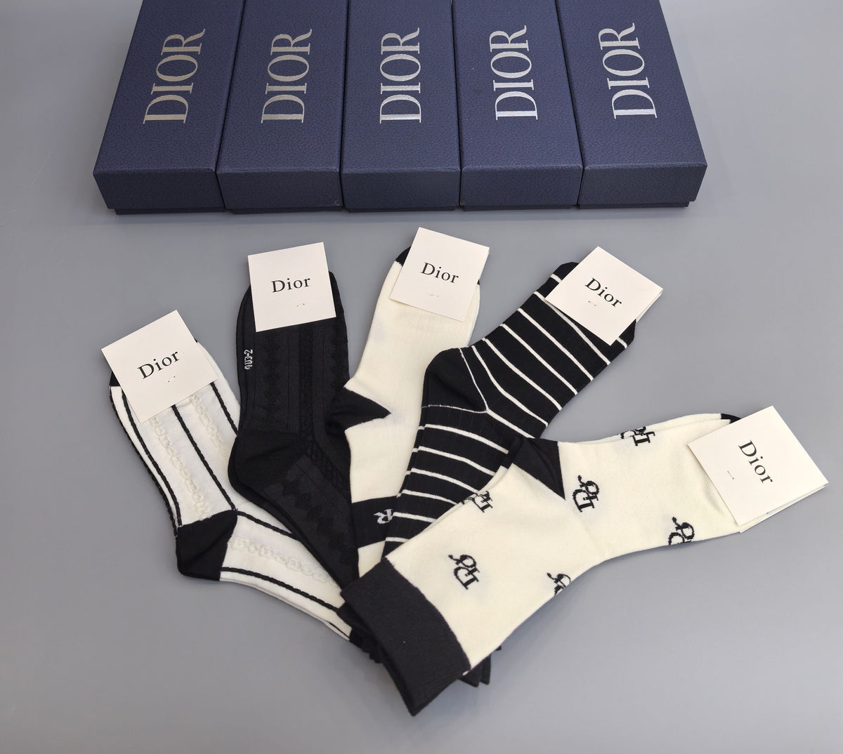 Dior Black Cream Mixed Stripe Cuffs Ankle Socks, image 4