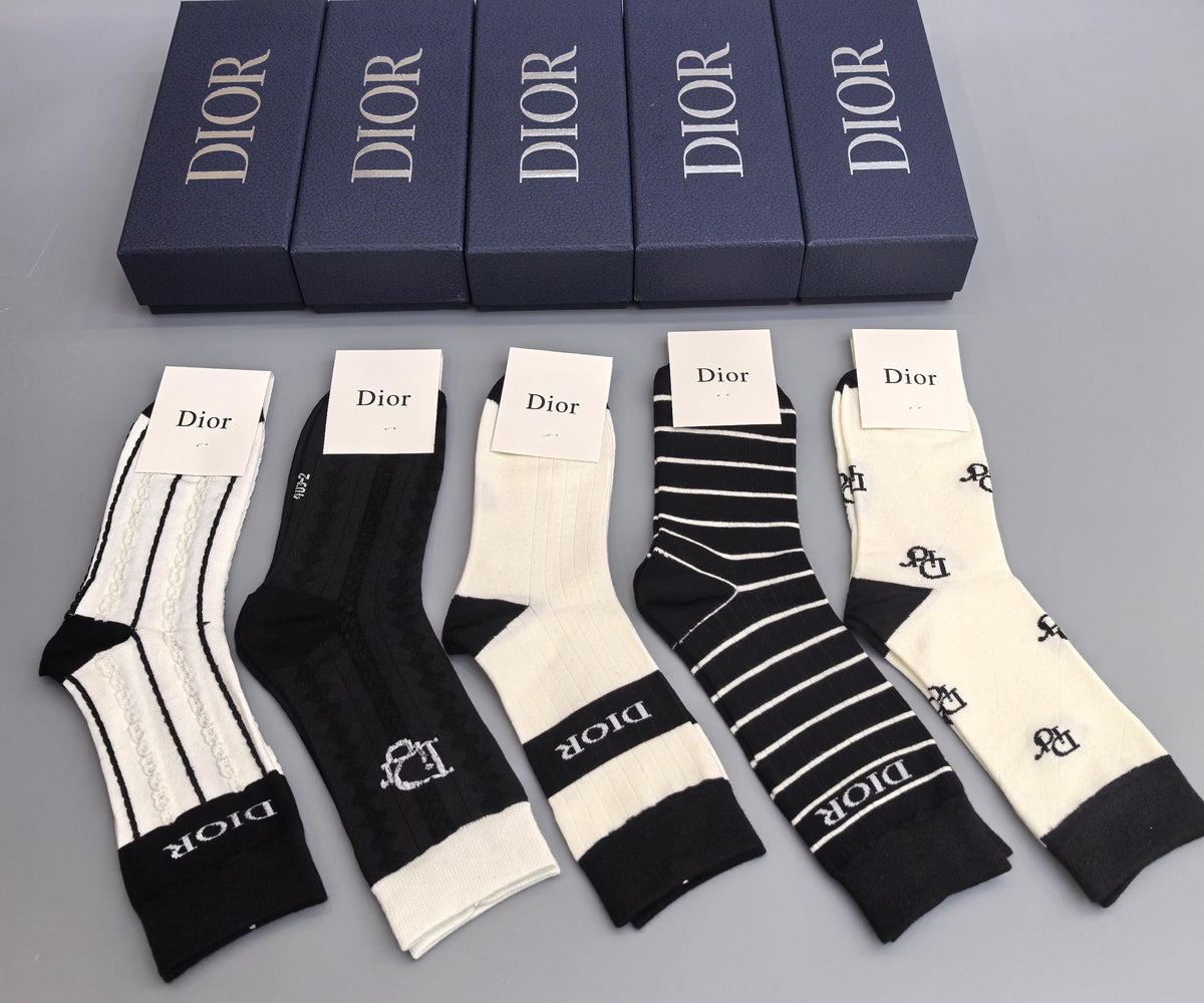 Dior Black Cream Mixed Stripe Cuffs Ankle Socks, image 3