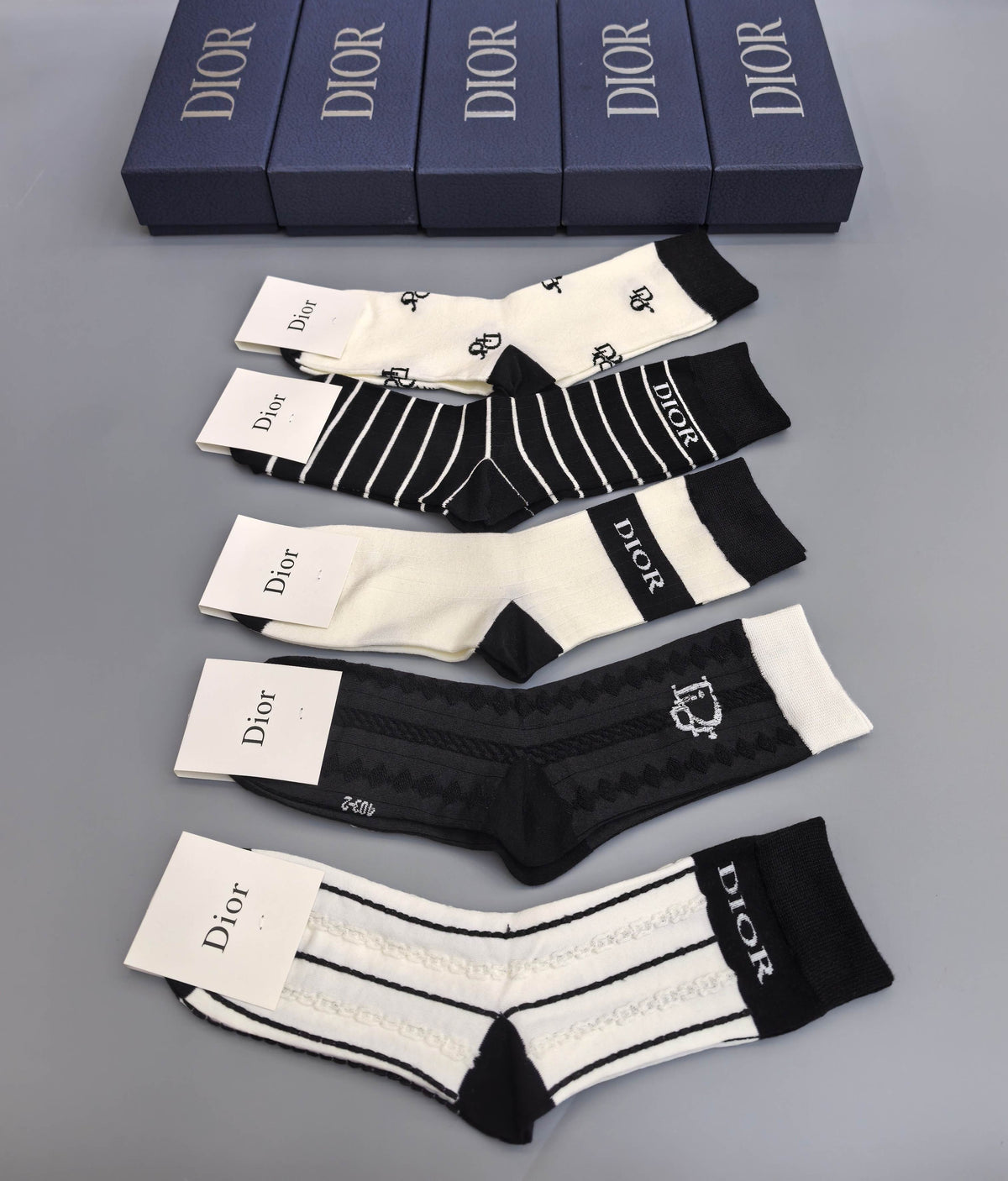 Dior Black Cream Mixed Stripe Cuffs Ankle Socks, image 5