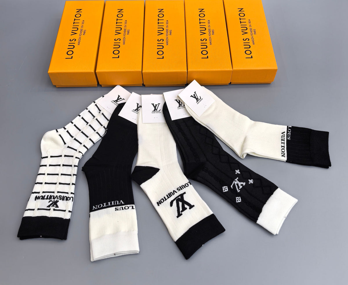 Louis Vuitton Black White Mixed Graphic Panels Crew Socks, image 3