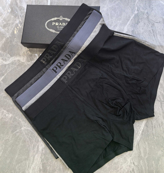 Prada Black Grey Stripe Waist Boxer Briefs, image 1