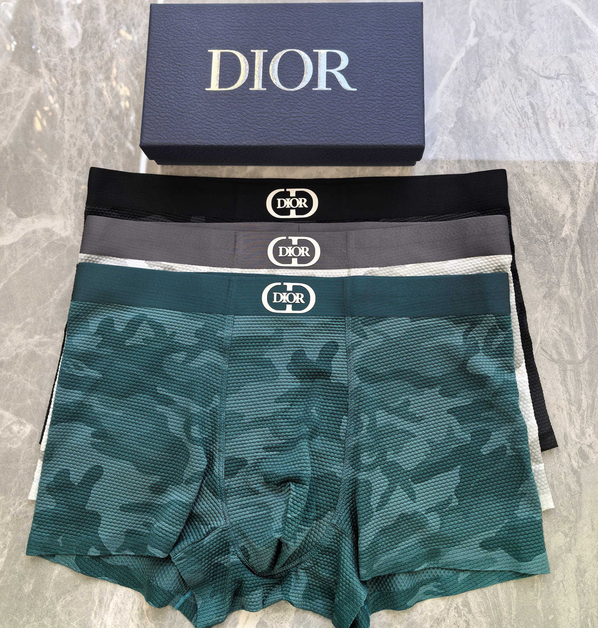 Dior Black Tonal Camouflage Double Letter Waist Boxer Briefs, image 4