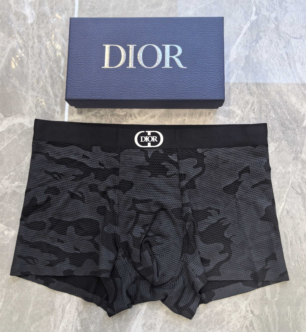 Dior Black Tonal Camouflage Double Letter Waist Boxer Briefs, image 1