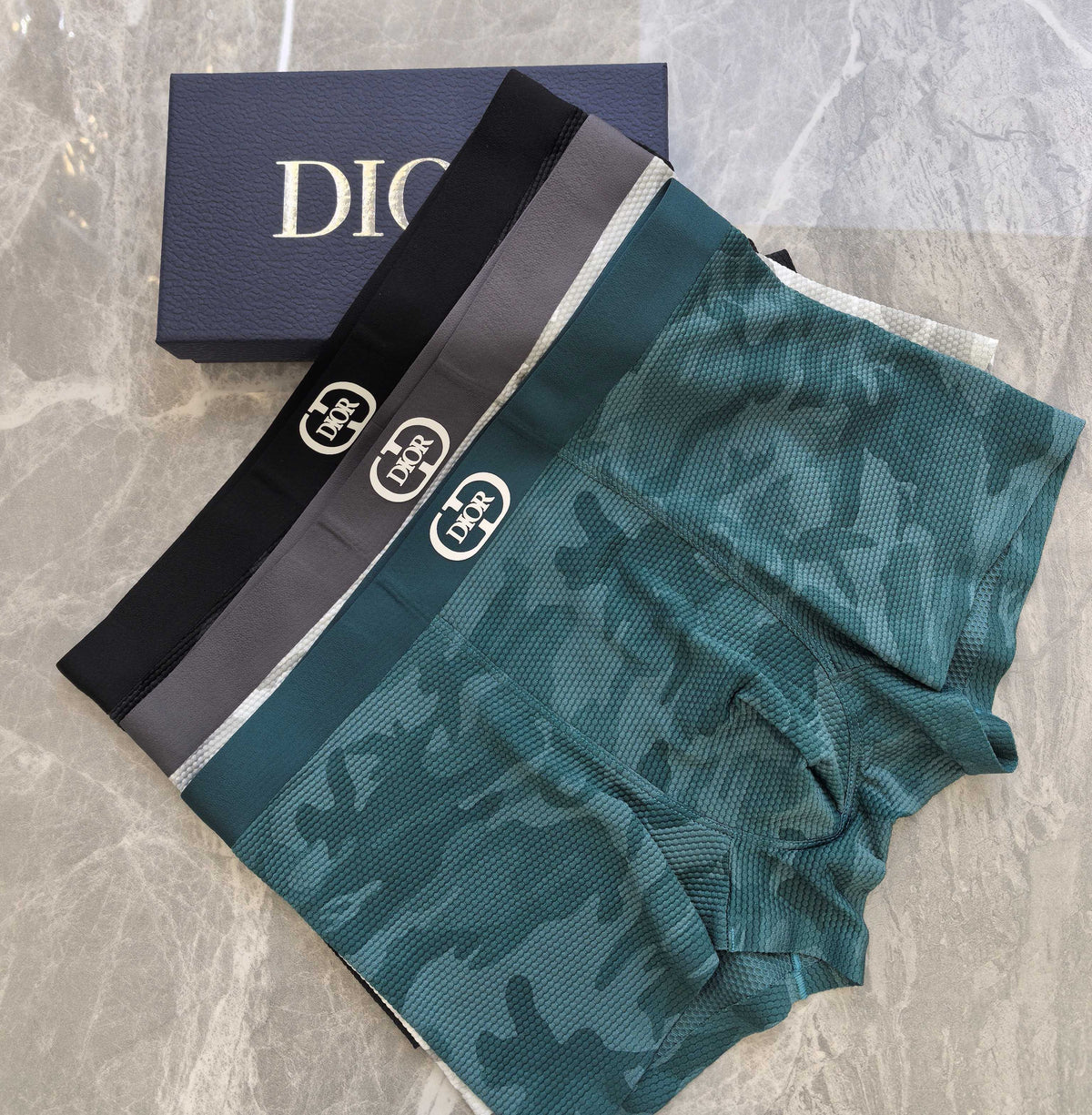 Dior Black Tonal Camouflage Double Letter Waist Boxer Briefs, image 5