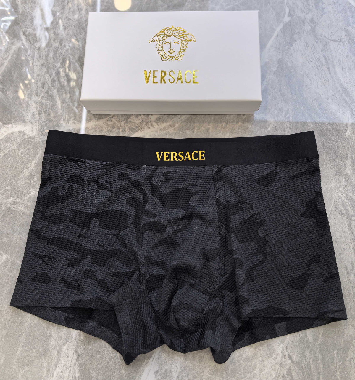 Versace Navy Tonal Camouflage Boxer Briefs, image 2