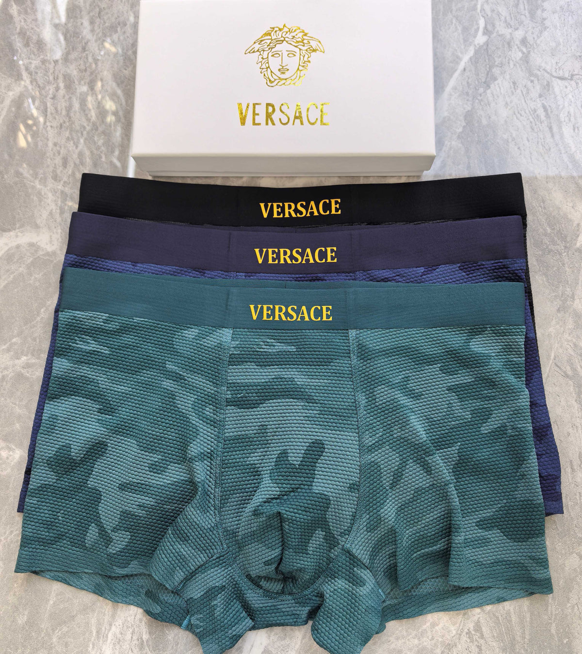 Versace Navy Tonal Camouflage Boxer Briefs, image 4