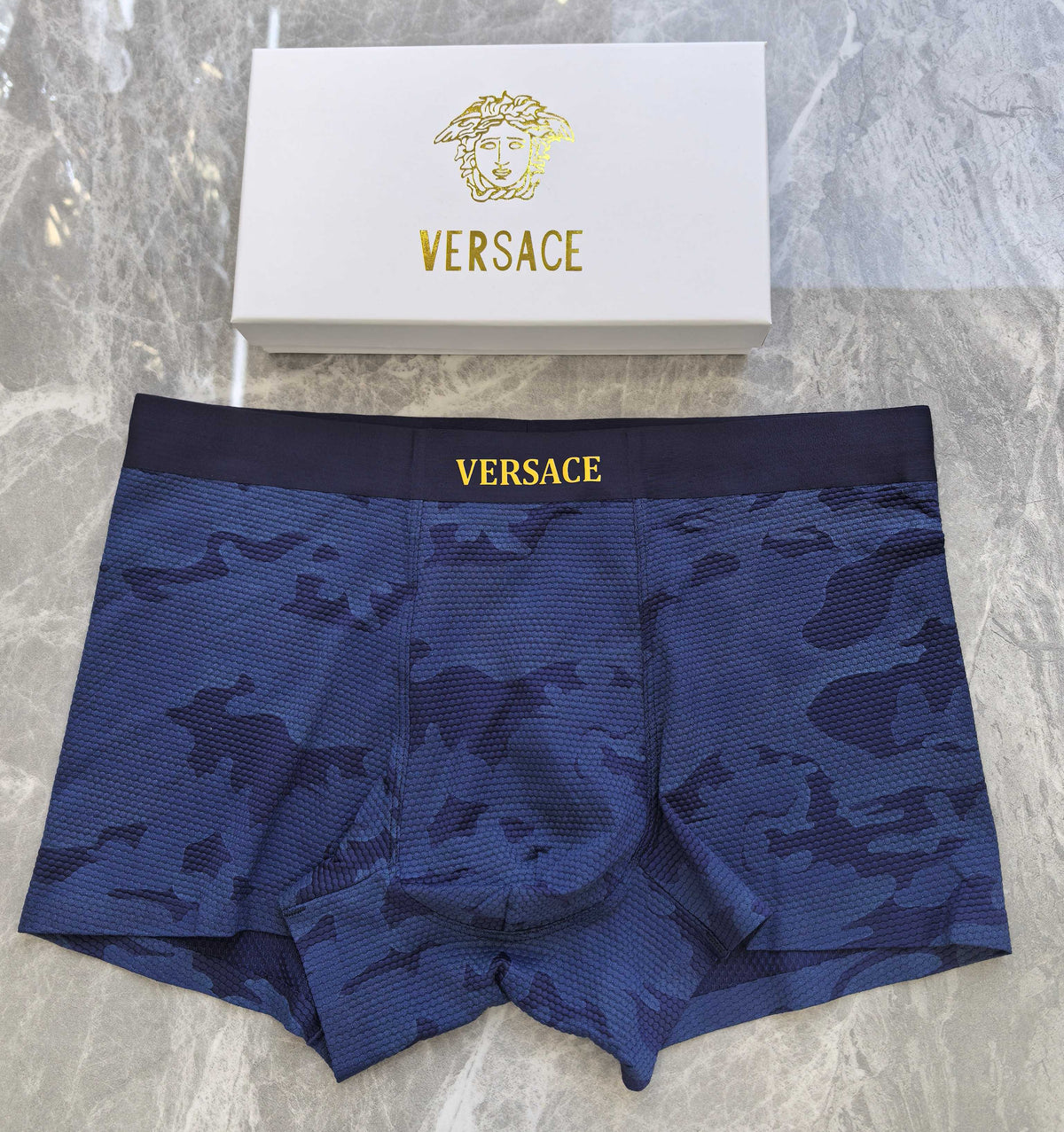 Versace Navy Tonal Camouflage Boxer Briefs, image 1