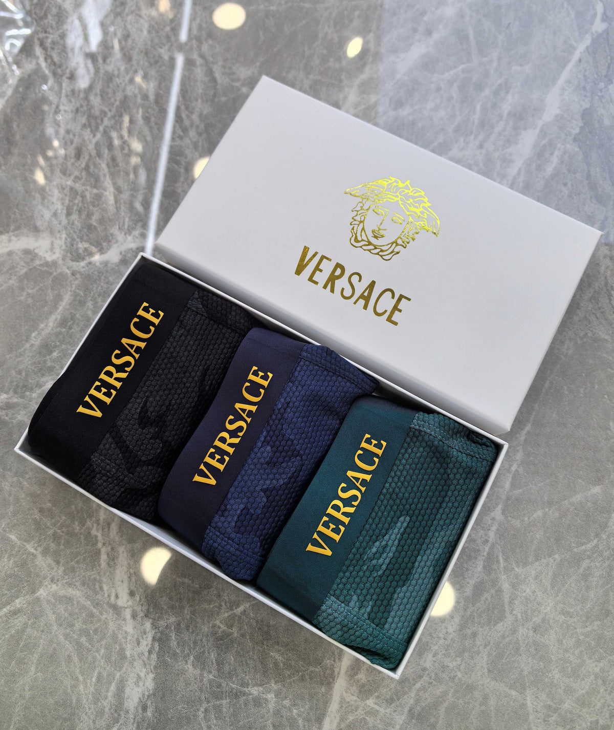 Versace Navy Tonal Camouflage Boxer Briefs, image 6