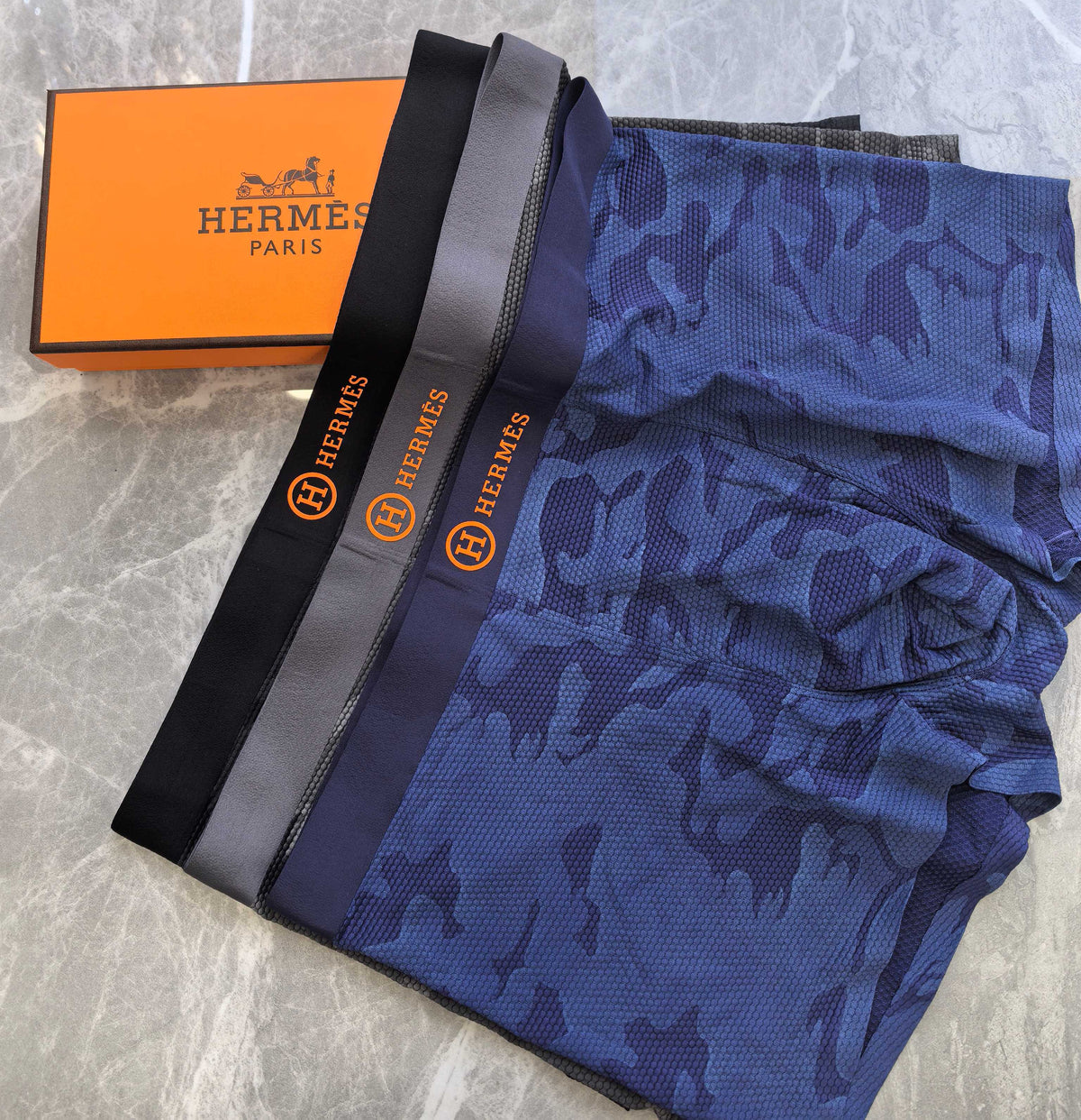 Hermès Navy Tonal Camouflage Boxer Briefs, image 5